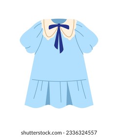 Kids blue dress concept. Fashionable and trendy clothes for girls. Style, aesthetics and elegance. Poster or banner for website. Cartoon flat vector illustration isolated on white background