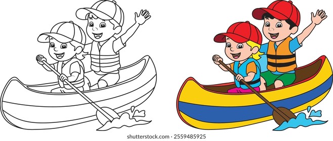 Kids in boat  vector illustration.