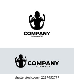Kids bodybuilding logo design template