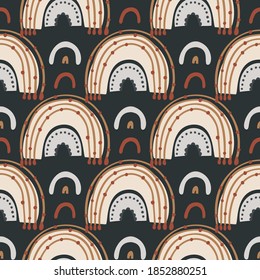 Kids bohemian rainbow seamless pattern. Hand drawn ethnic boho background for fabric print and cute nursery design.