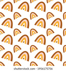 Los niños boho patrón arcoiris con arcos coloridos abstractos. El fondo bohemio bebe en colores cálidos. Patrón transparente de ilustración de vector