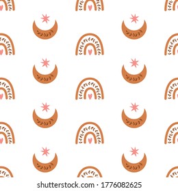 Kids boho rainbow pattern Cute simple pastel rainbows moon Baby tribal boho background