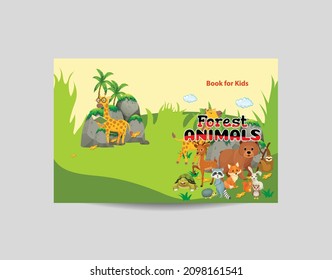 Kids book cover design. Cartoon cute elephant, giraffe, lion, fox, pig holding book isolated vector illustration collection. Library and education concept