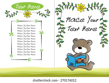 kids book cover design with reading cartoon animals