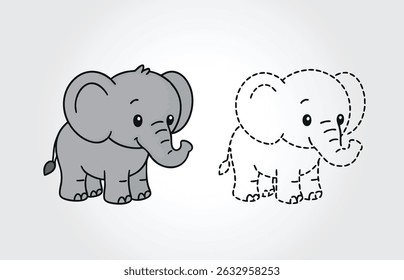 Kids book Elephant tracing illustration template