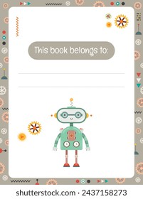 Kids book page Belongs to template with Robot. Vector illustration.