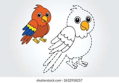Kids book parrot tracing illustration template