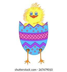 Kids book picture. Vector cartoon chicken front view isolated on the white backdrop. Happy Easter.