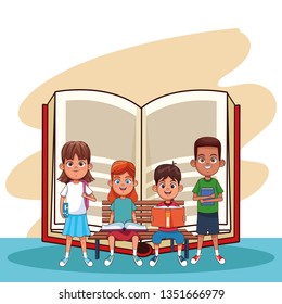 Kids and books cartoons