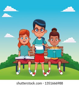 Kids with books cartoons