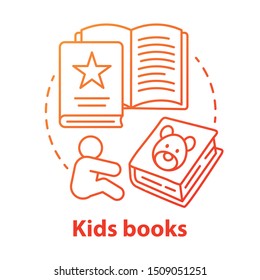 Kids books red concept icon. Childrens literature idea thin line illustration. Fairy tales, picture books, child poems. Educational preschool exercises. Vector isolated outline drawing