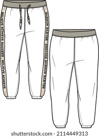 KIDS BOTTOM WEAR PLUSH JOGGERS FRONT AND BACK FLAT VECTOR