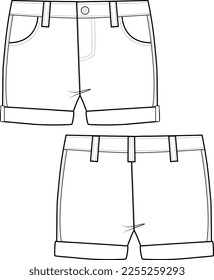 KIDS BOTTOM WEAR SHORTS FRONT AND BACK FASHION FLAT DESIGN VECTOR