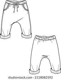 KIDS BOTTOM WEAR TODDLER TROUSER AND JOGGERS VECTOR FRONT AND BACK SKETCH