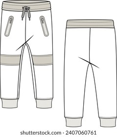 KIDS BOTTOM WEAR TROUSER JOGGER FRONT AND BACK FLAT DESIGN VECTOR ILLUSTRATION