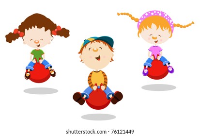 Kids Bouncing On Hopper Ball
