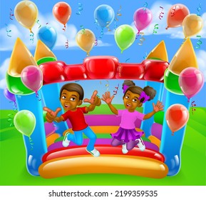  Kids bouncing on an inflatable castle or bouncy house