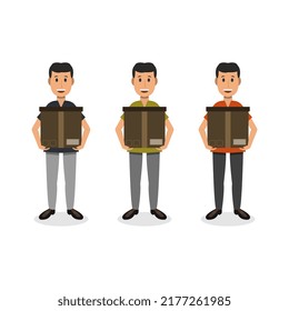 Kids with box illustrated in cartoon style