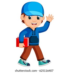 kids boy carrying book cartoon