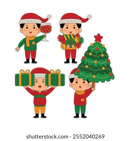 kids boy christmas activity vector illustration