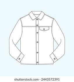 Kids boy collar woven shirt flat sketch illustration