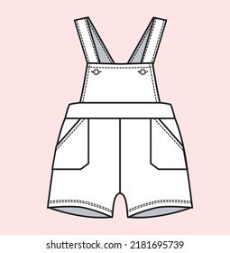 Kids boy dungaree with pocket flat sketch illustration 