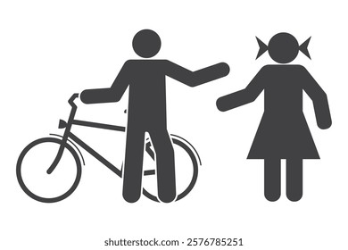 kids boy and girl with bicycle bike icon