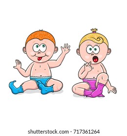 Kids - boy and girl. Children stickers, vector twins