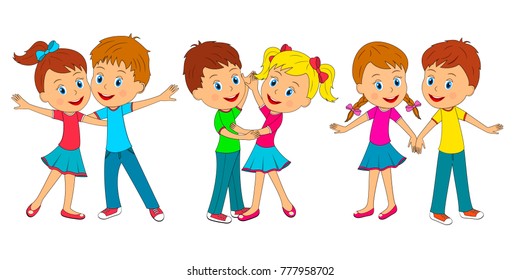 Kids, Boy And Girl Dance, Illustration, Vector