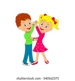 kids, boy and girl dancing, illustration, vector