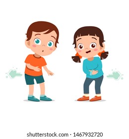 kids boy and girl farting vector illustration