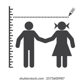 kids boy and girl on measuring scale tall short icon