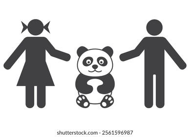 Kids boy and girl with panda bamboo bear icon