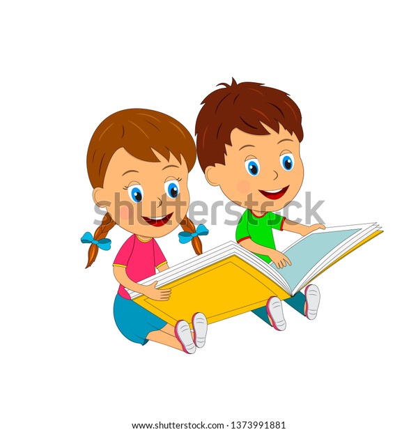 Kids Boy Girl Reading Bookillustrationvector Stock Vector (Royalty Free ...