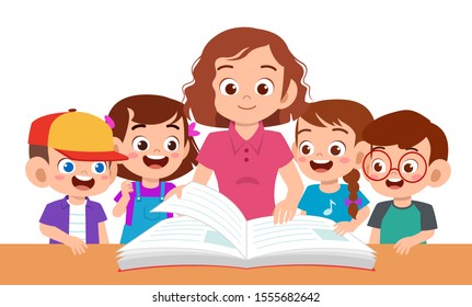 kids boy and girl study with teacher