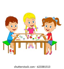 Kids Boy Girls Draw Table Illustration Stock Vector (Royalty Free ...