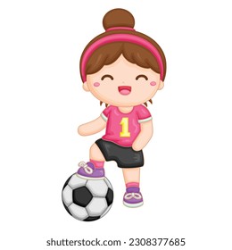 Kids Boy and Girls Playing Soccer Time Sport Outdoor Activity Illustration Vector Clipart Cartoon