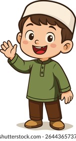 kids boy Moslem cartoon isolated background