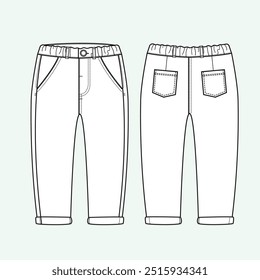 Niños, niño, niño, niño pequeño, denim ilustración de boceto plano, pantalón de gran tamaño, globo fit denim