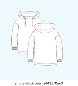 kids boy, unisex round neck sweatshirt, hoodie flat sketch illustration  