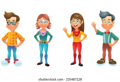 Kids, boys and girls, cartoon characters set 4