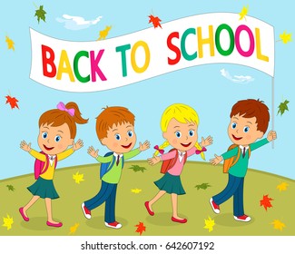 Kids Boys Girls Going School On Stock Vector (Royalty Free) 642607192 ...