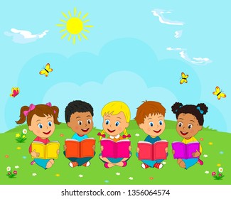 Children Reading Together Friendship Stock Illustrations, Images 