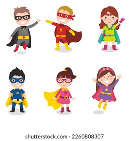 Kids Boys And Girls Wearing Superheroes Costumes Free Vector