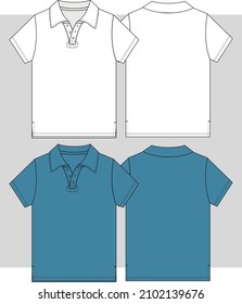 Kids Boys Polo T Shirt Flat sketch Front and Back