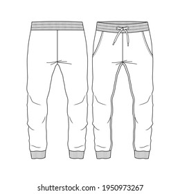 Plantilla de sketch plano de moda de estilo Jogger de Pant Sweat Pant para niños. Ilustración de Moda Técnica de Hombres Jóvenes. 