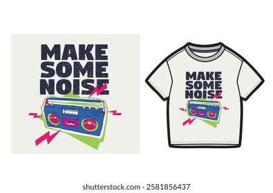 Kids, boys, toddler, t-shirt, t shirt, tee, fashion, music, slogan, speaker, make some noise, placement graphic, children, print, vector, artwork