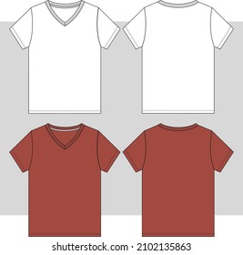 Kids Boys V Neck T Shirt Flat sketch Front and Back