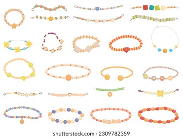 Kids bracelets icons set cartoon vector. Child baby. Bead bracelet