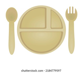 Kids brown tableware. vector illustration